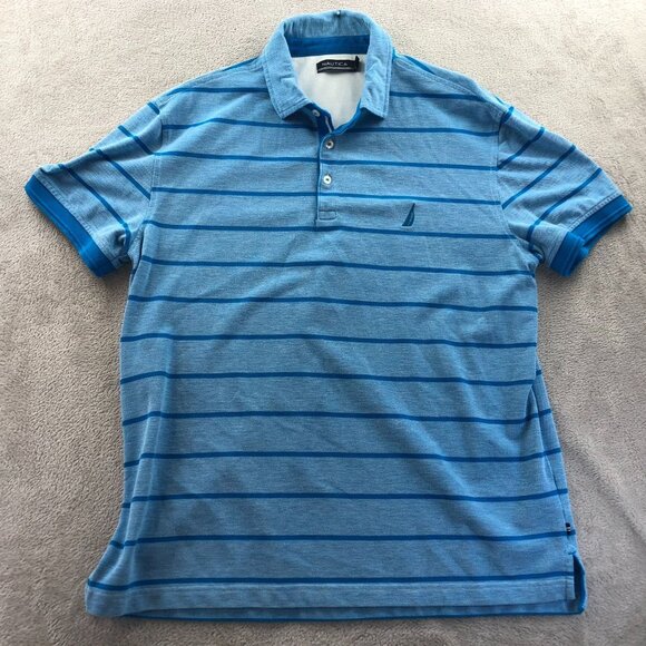 Nautica Mens Polo Shirt Large Striped Short Sleeve Classic Casual Travel Blue - Picture 9 of 10